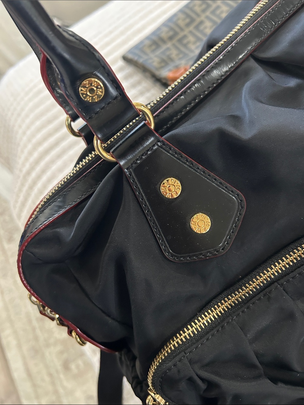 MZ Wallace Black Women’s Gathered Nylon laptop Tote Bag with Gold Hardware - Picture 5 of 11